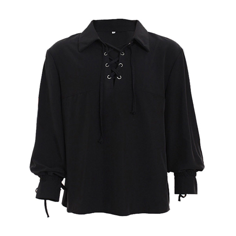 MEDIEVAL MENS LACE-UP LAPELS VINTAGE SHIRT BALLOON SLEEVES DRAMA STAGE COSTUME LOOSE TOP T-SHIRT SHIRT WOMEN