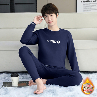 冬季青少年高品质纯棉螺纹袖保暖内衣套装男大童加绒加厚秋衣秋裤