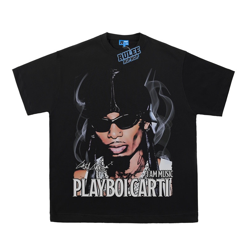 PLAYBOI CARTI 说唱人像宽松vintage短袖T恤直喷tee复古嘻哈饶舌