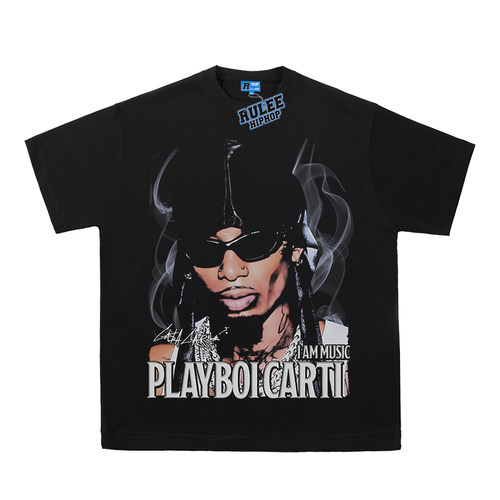 PLAYBOI CARTI 说唱人像宽松vintage短袖T恤直喷tee复古嘻哈饶舌