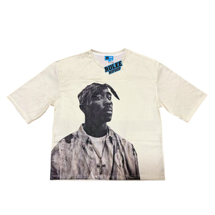 RULEE黑怕 2PAC 图派克 RAP 喷印 嘻哈 网眼洞 说唱 短袖 圆领T恤
