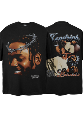 Kendrick Lamar复古人像DAMN饶舌Vintage短袖嘻哈印花长袖T恤宽松