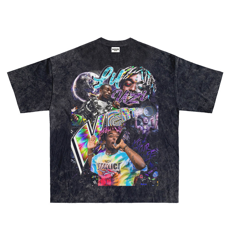 RULEE Lil Uzi Vert Vintage HIPHOP乌兹嘻哈短袖人像复古做旧T恤