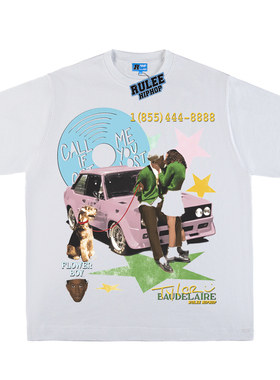 RULEE Tyler The Creator说唱复古水洗短袖夏季饶舌T恤男女宽松