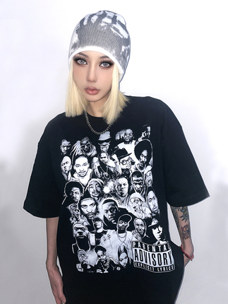 2PAC Eminem HIPHOP Vintage hip hop rap Loose short sleeve T-shirt American retro Tee