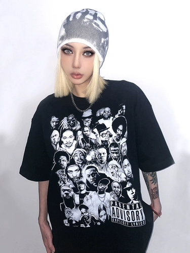 2PAC Eminem HIPHOP винтажная свободная футболка с короткими рукавами в стиле хип-хоп и рэп в американском стиле ретро