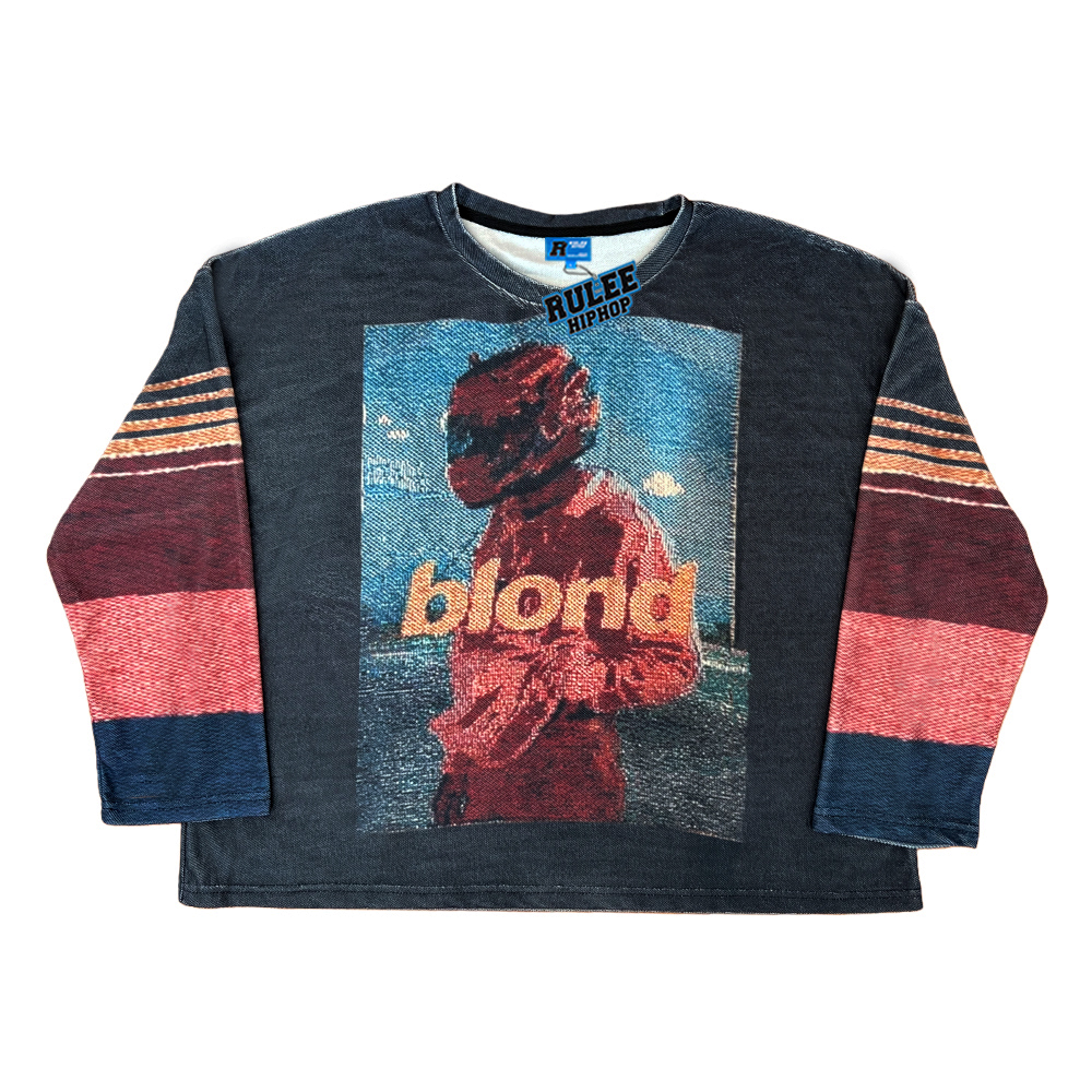 RULEE黑怕 Frank Ocean 像素风 Blonde复古嘻哈宽版秋冬圆领长袖
