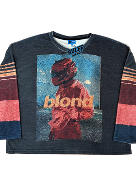 RULEE黑怕 Frank Ocean 像素风 Blonde复古嘻哈宽版秋冬圆领长袖