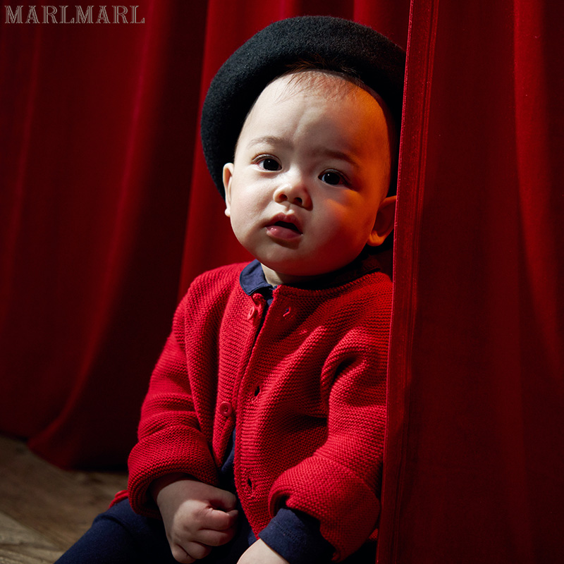 MARLMARL秋冬儿童新年红色针织衫