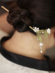 素雅发簪日常百搭缠花簪子绿色古风发钗铃兰花步摇唐制汉服发饰品