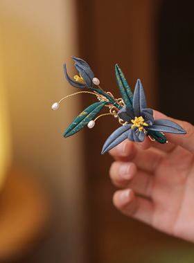 小夹子发饰短发半扎2025新款侧边发夹蓝色缠花朵边夹古风旗袍头饰