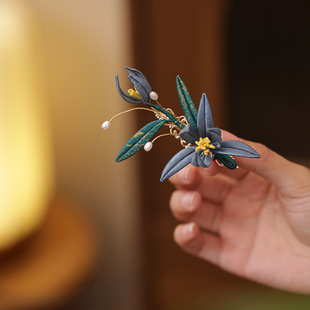 小夹子发饰短发半扎2025新款侧边发夹蓝色缠花朵边夹古风旗袍头饰