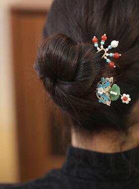 u型小发簪日常通勤蝴蝶簪子女古风高级感汉服发钗古风点缀头饰品