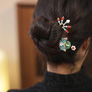 u型小发簪日常通勤蝴蝶簪子女古风高级感汉服发钗古风点缀头饰品