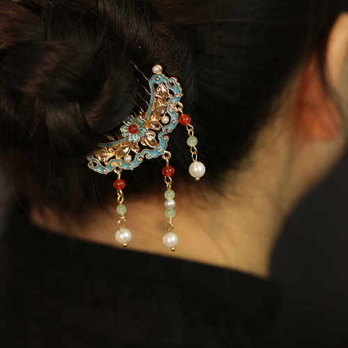 新中式烧蓝发簪发梳女童日常发饰