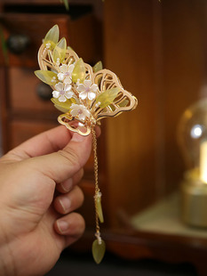 半高马尾一把抓发卡抓夹国风旗袍发夹女后脑勺绿色流苏汉服发饰品