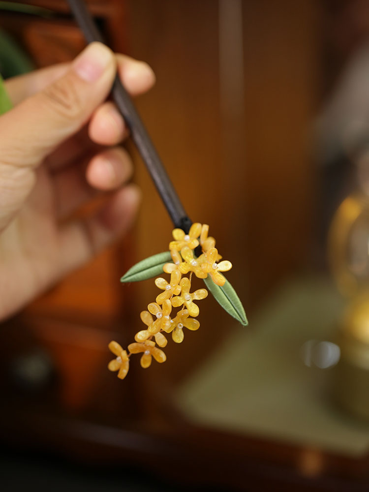 池鸢古风桂花缠花簪子木簪发饰品