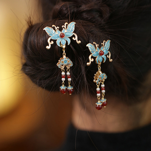 u型发簪小号蝴蝶发髻簪子新中式清冷儿童古风发饰步摇汉服头饰品