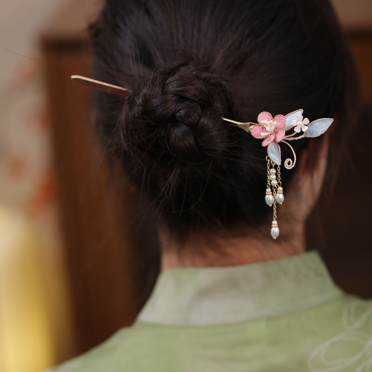粉色花朵钗子发簪新中式旗袍头饰搭配头发簪子古典风汉服发钗步摇