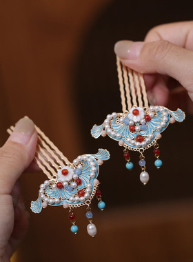 古风烧蓝汉服发簪儿童旗袍发饰品