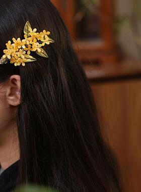 短发半扎发夹缠花桂花国风耳边夹女士秋冬发卡女2025新款旗袍发饰