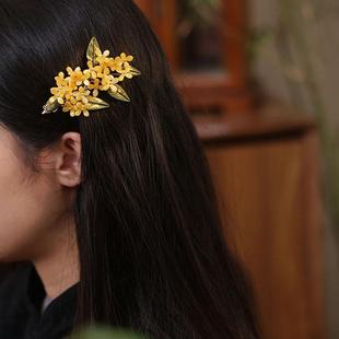 短发半扎发夹缠花桂花国风耳边夹女士秋冬发卡女2025新款旗袍发饰