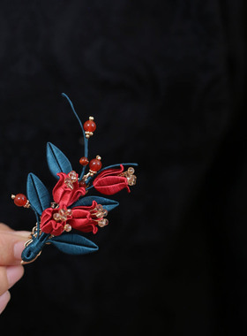 中式红色缠花铃兰花发夹结婚发饰