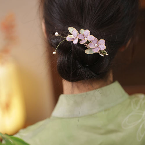 紫色发饰汉服掐丝花朵中式发夹子