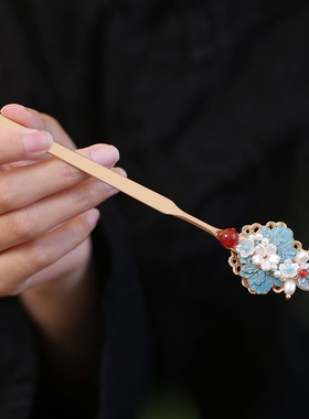 中式汉服旗袍发饰低丸子头马面裙发簪日常通勤发髻簪子发钗神棍簪
