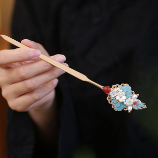 中式汉服旗袍发饰低丸子头马面裙发簪日常通勤发髻簪子发钗神棍簪