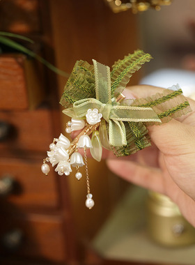 池鸢森系铃兰花蝴蝶结边夹发饰品