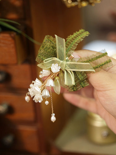 池鸢森系铃兰花蝴蝶结边夹发饰品