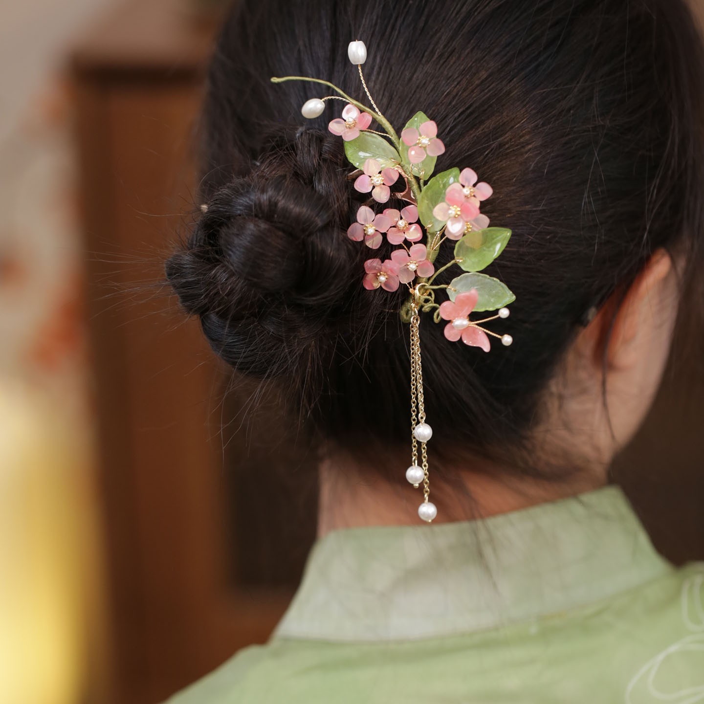 古风仙气粉色花朵发簪汉服头饰品图片