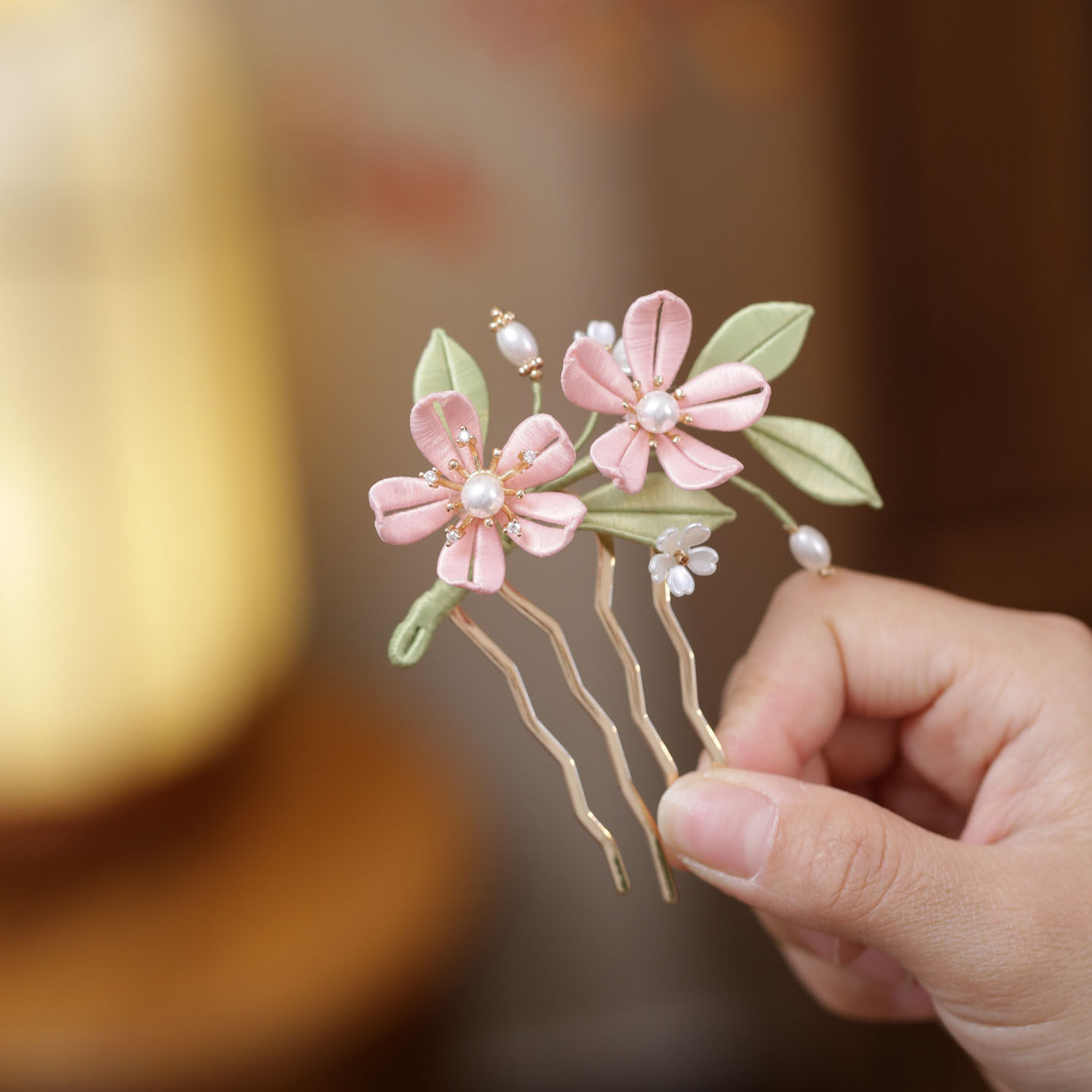 古风粉色花朵发簪汉服插梳头饰品图片