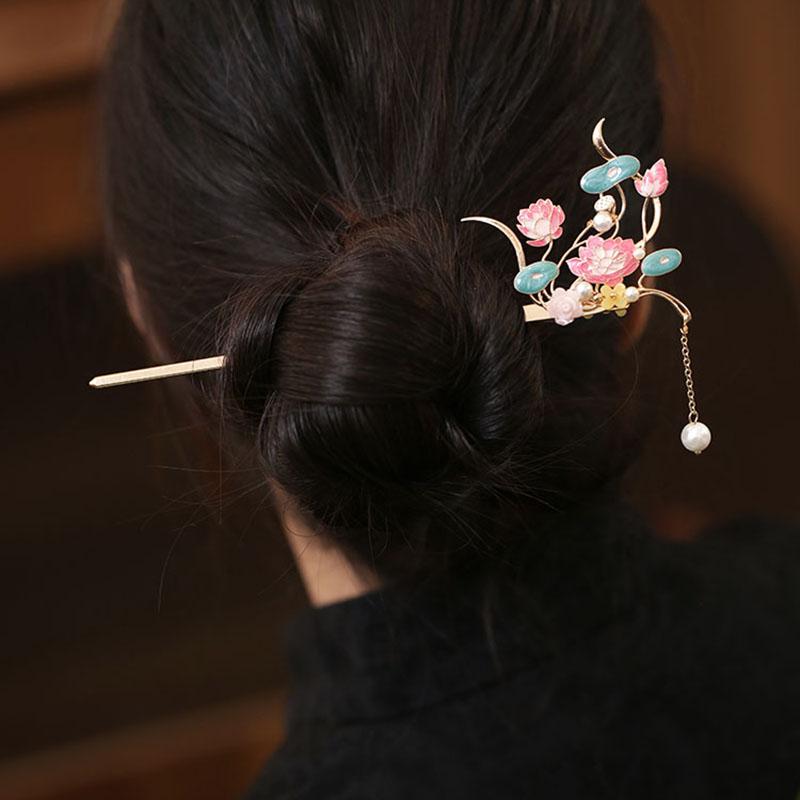 古风步摇盘头发簪子烧蓝汉服头饰图片