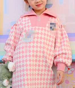 包邮女童裙子女宝宝粉色格子拉链polo翻领春秋毛圈棉长袖连衣裙