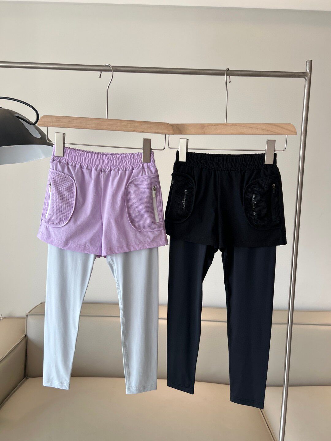 包邮春秋弹力长裤中大童原丹女童裤子假两件休闲运动拉链口袋