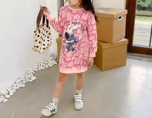 包邮春季秋天女童裙子中长款卫衣毛圈棉粉色蓝色小兔子断码亏本清