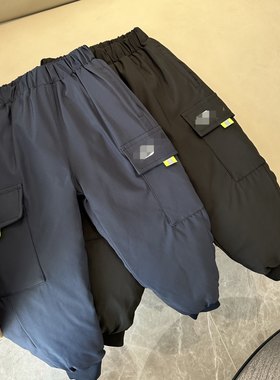 包邮冬天男孩子中大童保暖裤子女童防风防雨防雪90白鸭绒羽绒裤子