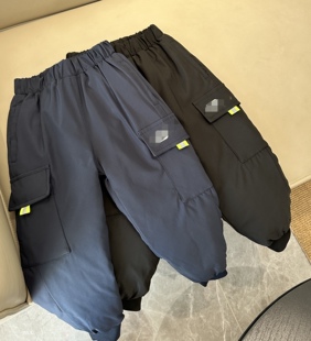 包邮冬天男孩子中大童保暖裤子女童防风防雨防雪90白鸭绒羽绒裤子