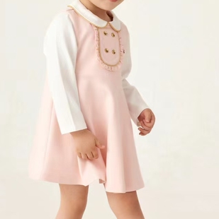 包邮女童连衣裙春天秋季140码女宝长袖翻领粉色白色全棉公主裙子