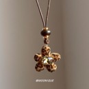 美拉德复古植绒豹纹花朵吊坠项链女秋冬高级感时尚 独特毛衣链配饰