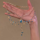 人鱼公主异域风贝壳流苏锆石双层项链甜美精致气质锁骨链礼服配饰