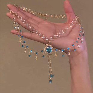 人鱼公主异域风贝壳流苏锆石双层项链甜美精致气质锁骨链礼服配饰