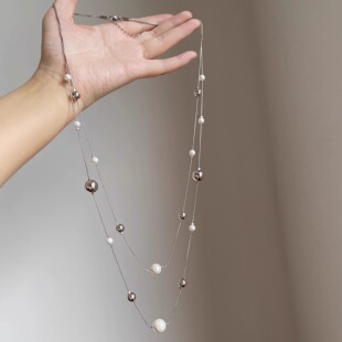 长款满天星大小珍珠项链轻奢小众高级感锁骨链气质百搭长款毛衣链