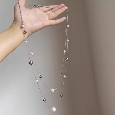 长款满天星大小珍珠项链轻奢小众高级感锁骨链气质百搭长款毛衣链