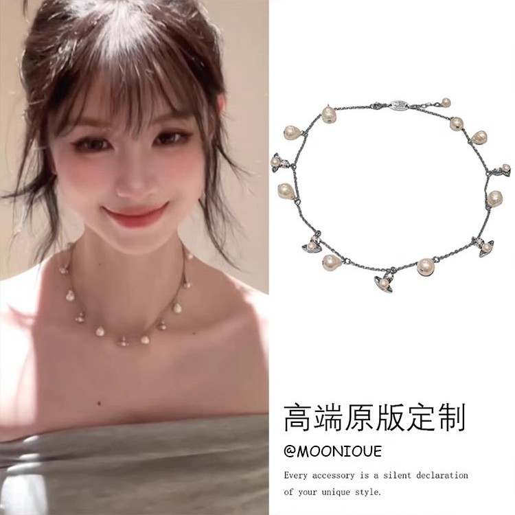 巴洛克珍珠流苏星球吊坠项链女轻奢小众高级感锁骨链百搭气质颈链