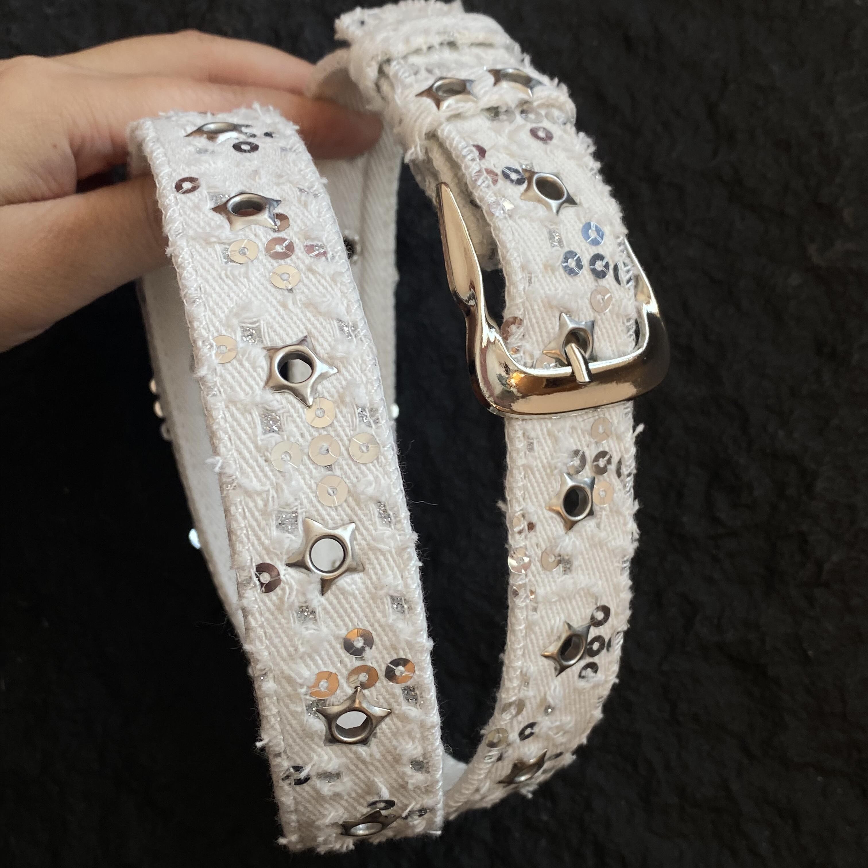 新款白色牛仔帆布星星亮片腰带朋克风y2k辣妹配牛仔裤短裙皮带潮,服饰配件/皮带/帽子/围巾,腰带/皮带/腰链,淘宝优惠券,粉丝福利购,淘宝优惠卷