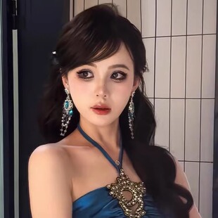 高级感耳饰 复古重工宫廷风蓝色宝石水晶流苏耳环女巴洛克气质时尚