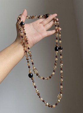 美拉德复古不规则水晶虎眼石串珠项链秋冬高级感多层叠戴毛衣链女